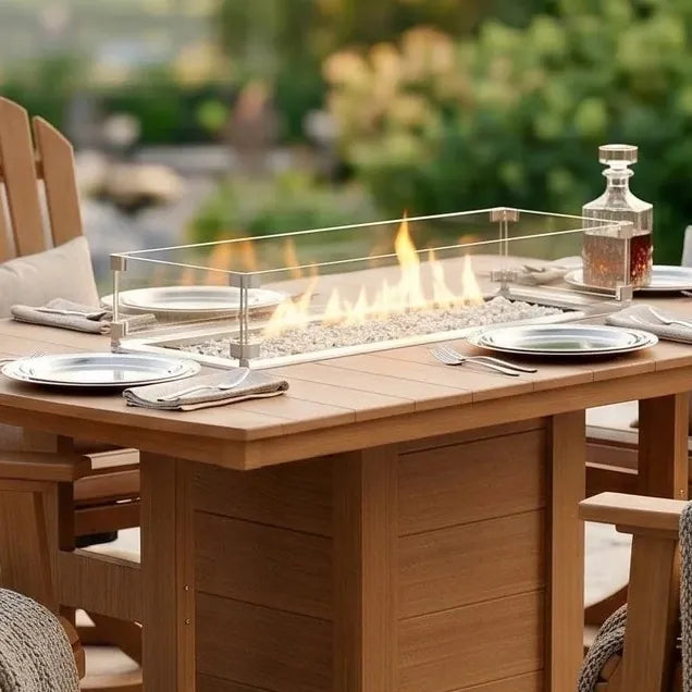 Berlin Gardens Rectangular Glass Fire Table Wind Guard