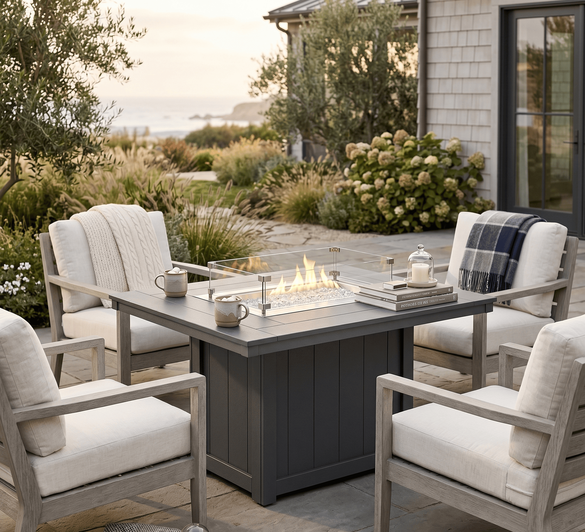 Berlin Gardens Donoma 54″ Rectangular Dining Poly Lumber Fire Pit Table
