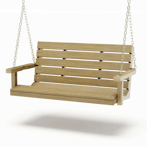 SimplyPoly 4 Foot Amish Made Signature Recycled Plastic Porch Swing, Birchwood Wood Grain