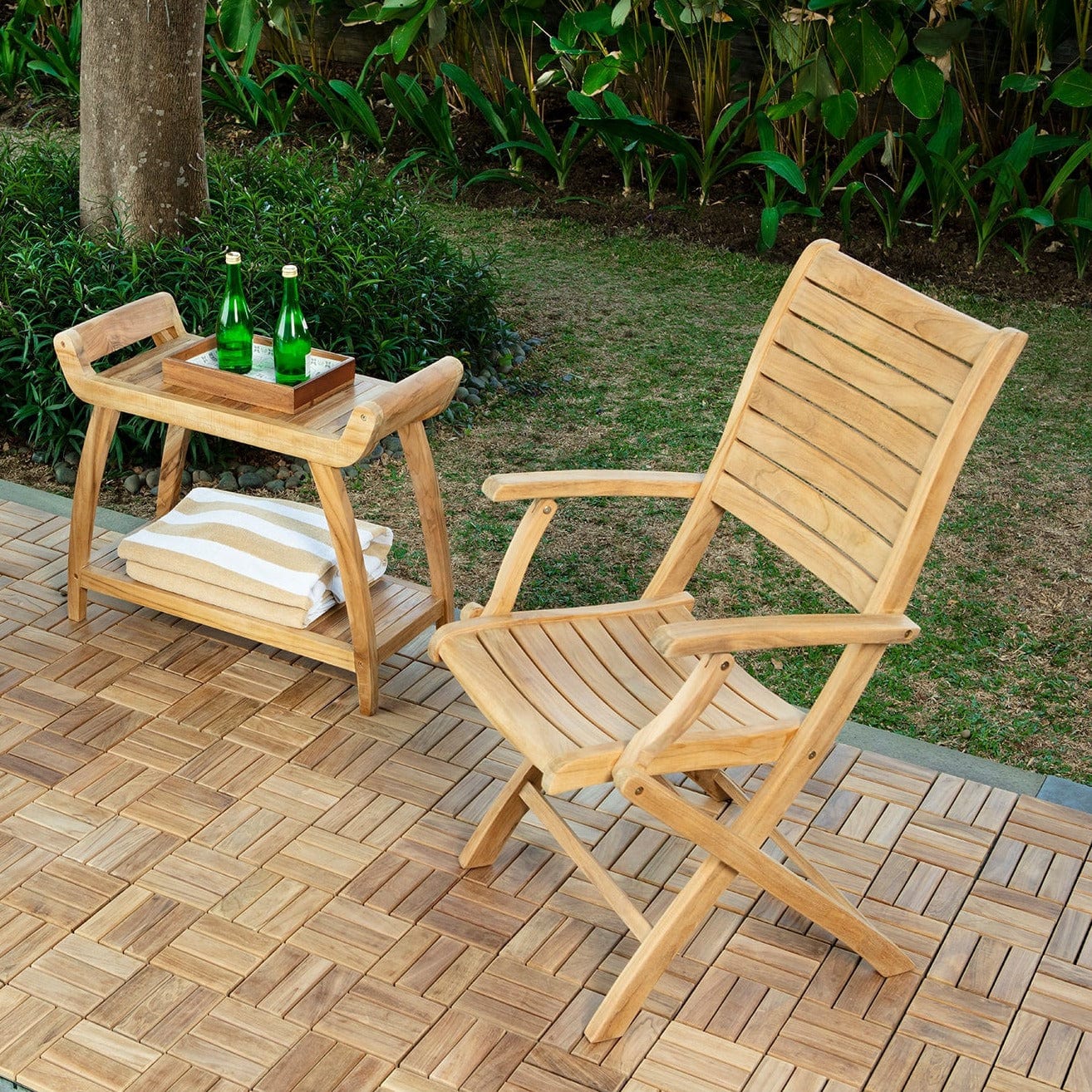 Naples Natural Teak Outdoor Patio Folding Chair with Arm Rests