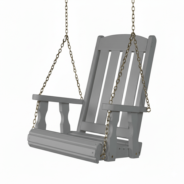 Amish Casual Heavy Duty Outdoor Wood Swing Chair in Grey Stain with Clearcoat