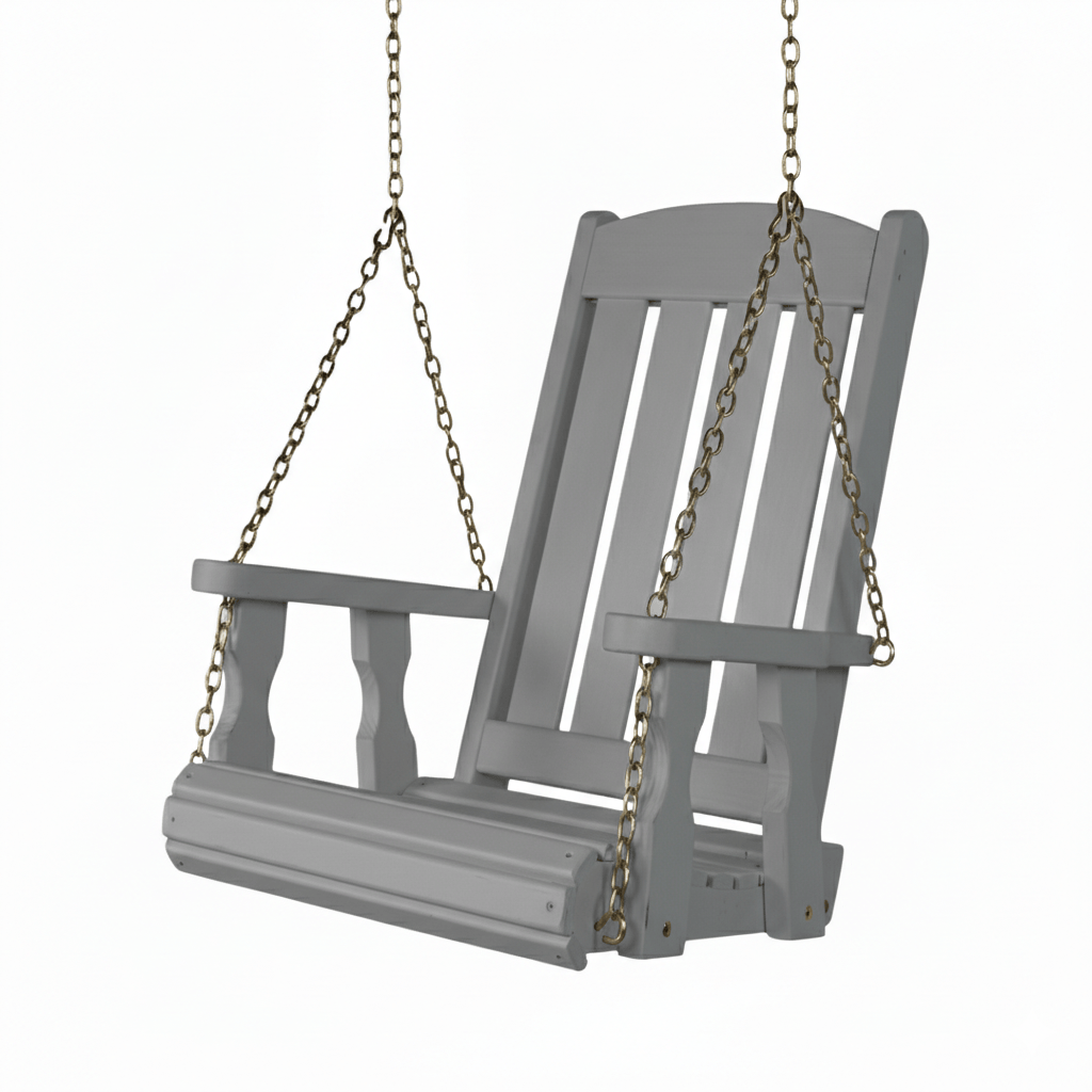 Amish Casual Heavy Duty Outdoor Wood Swing Chair in Grey Stain with Clearcoat