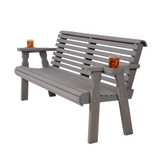 Wooden Roll Back Garden Bench in Grey Stain with Cup Holders