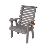 Wooden Roll Back Patio Chair in Grey Stain with Cup Holders