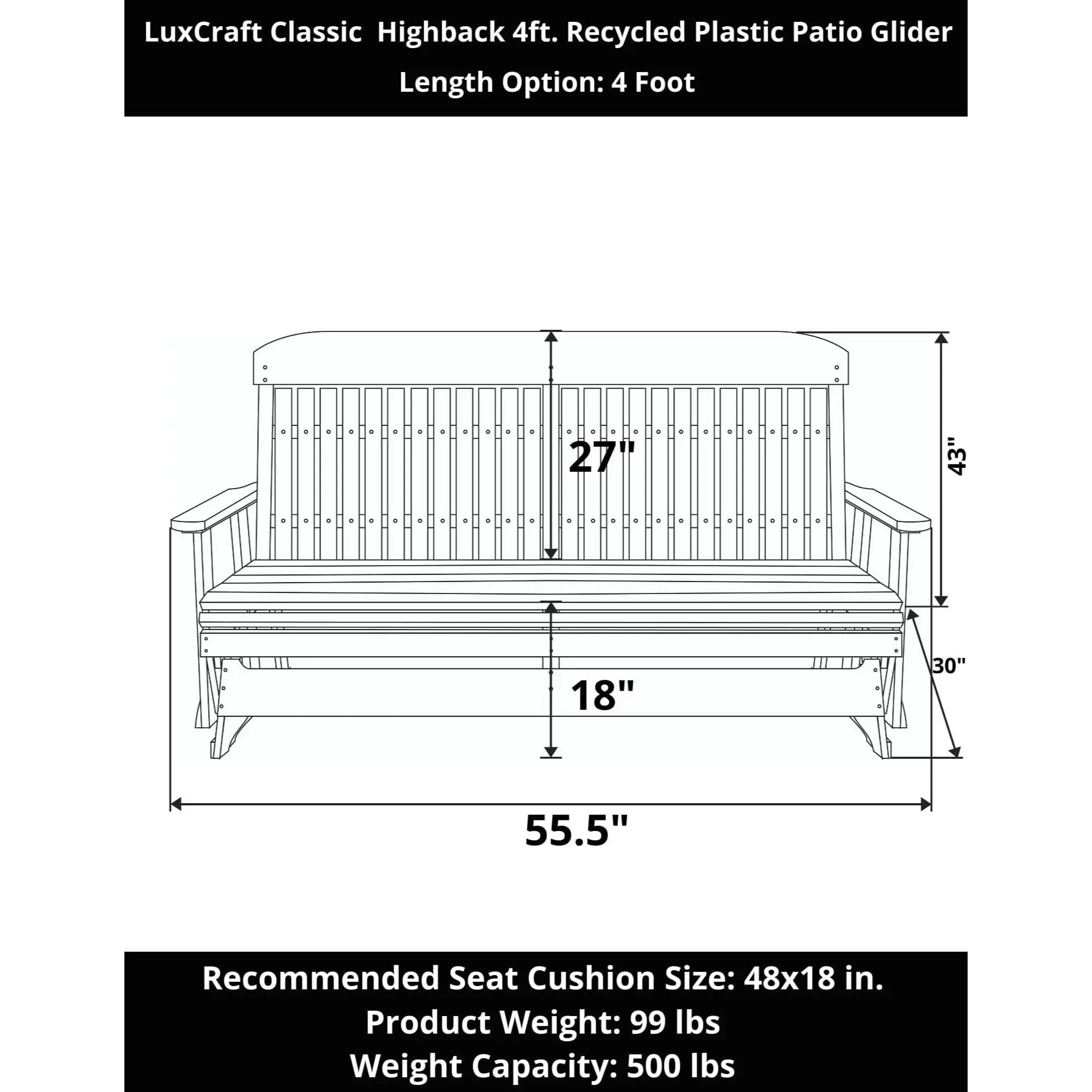 LuxCraft Classic Highback 4-Foot Poly Composite Patio Glider