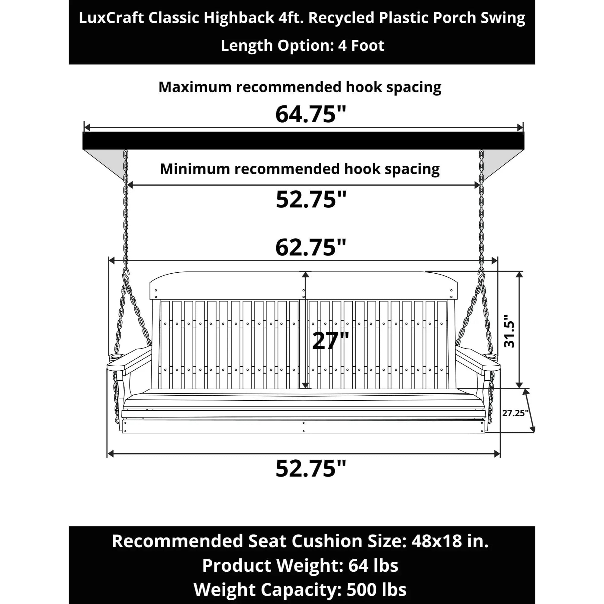 LuxCraft Classic Highback 4-Foot Poly Composite Porch Swing