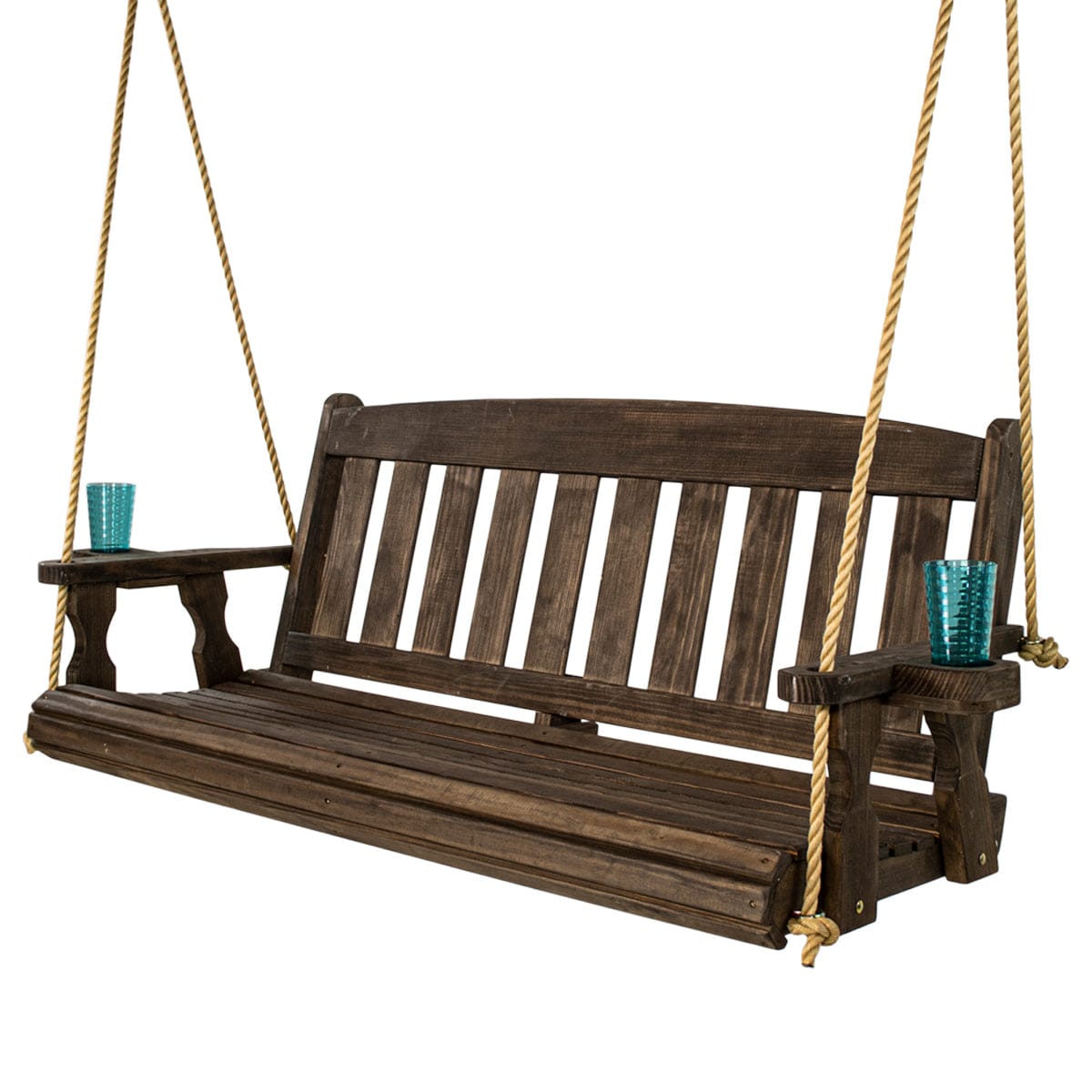 Amish Casual 6 Foot Dark Walnut Stain Mission Porch Swing with Clearcoat