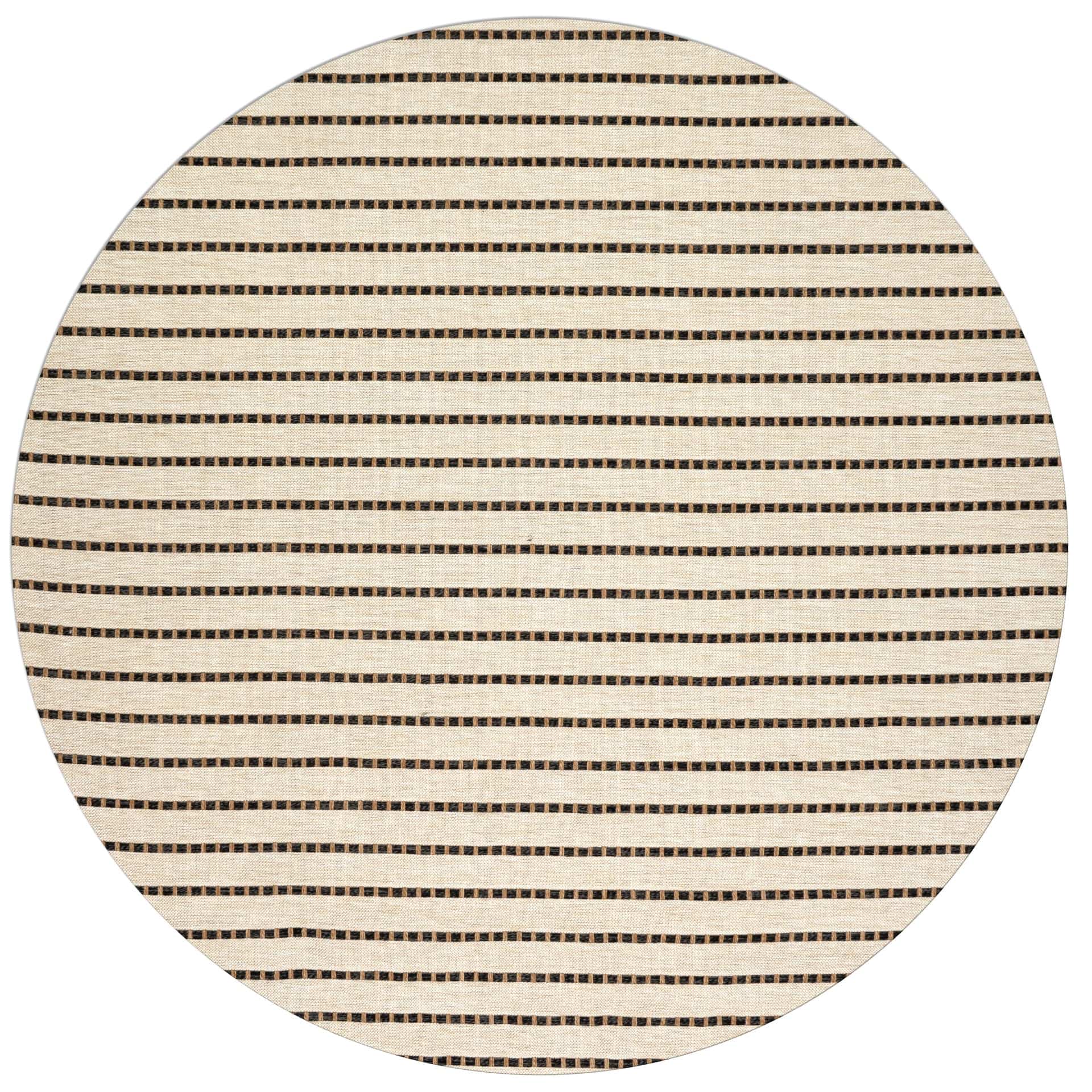 Ottenby Round Outdoor Rug, Black/Tan on White