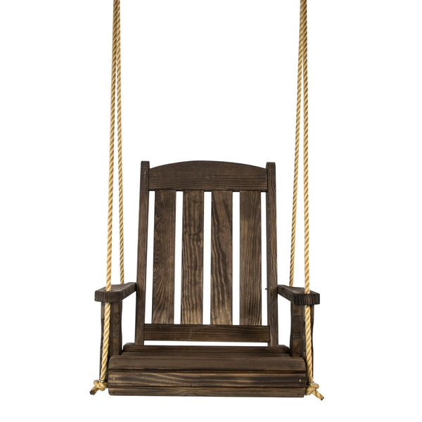 Amish Casual Heavy Duty Outdoor Wood Swing Chair in Dark Walnut Stain