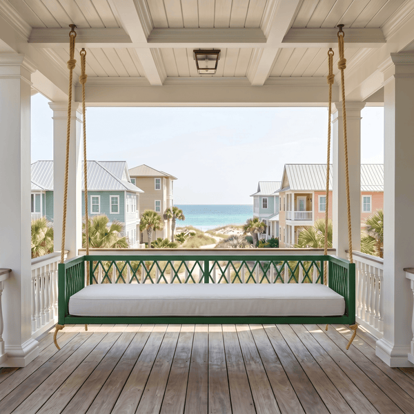 East Green Florence Green Aluminum Porch Swing Bed Lifestyle