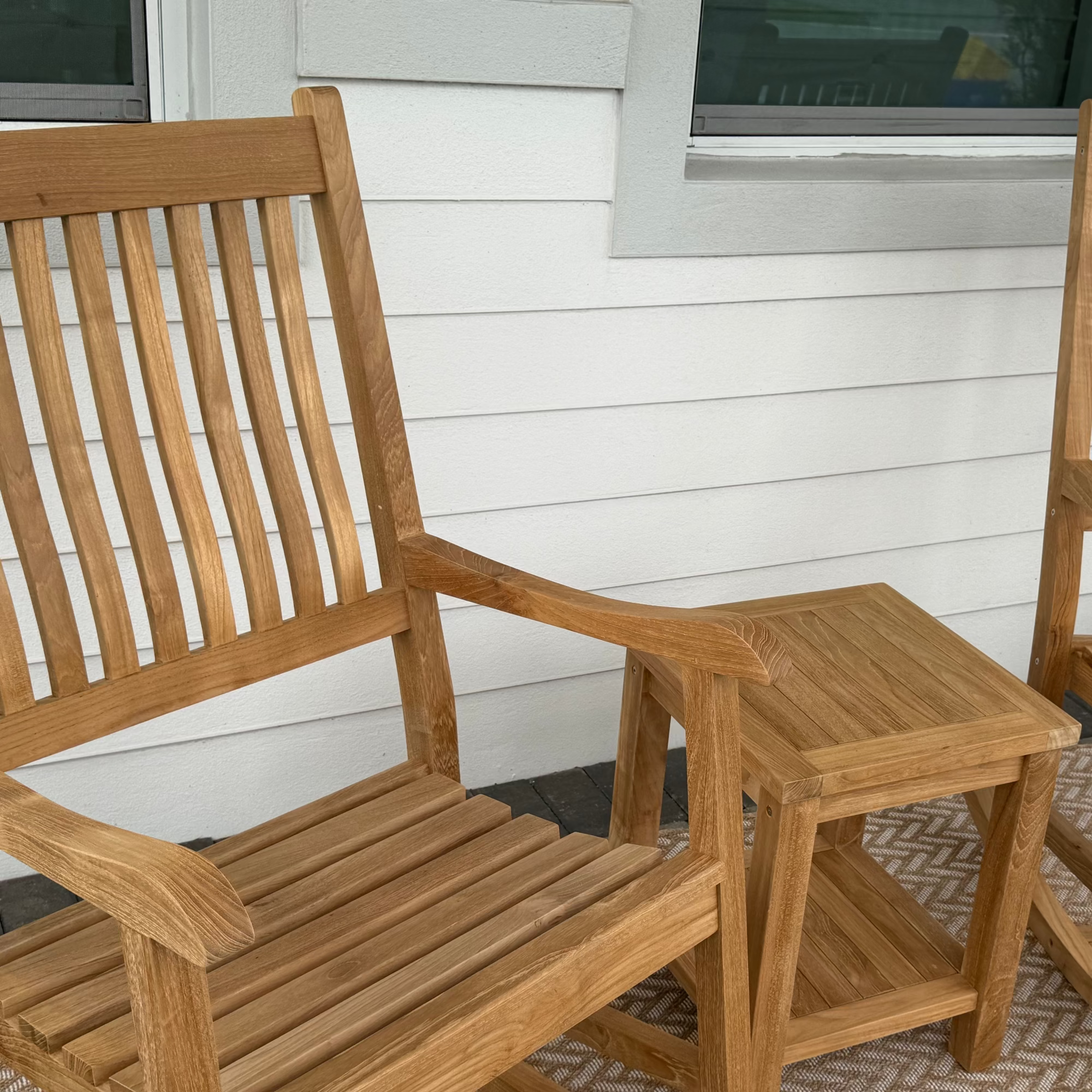 East Green Grayton Grade-A Teak Rocking Chair with Teak Side Table, Conversation Set