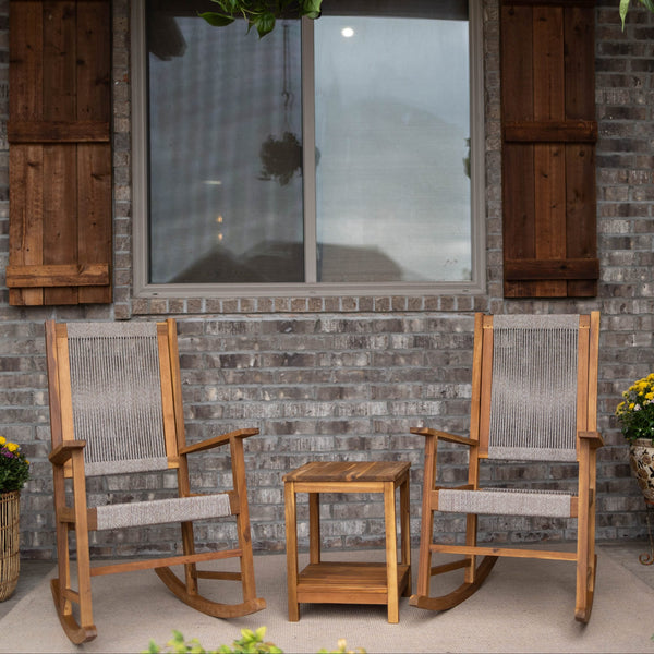 East Green Hudson Rocking Chair Conversation Set in Tan Rope