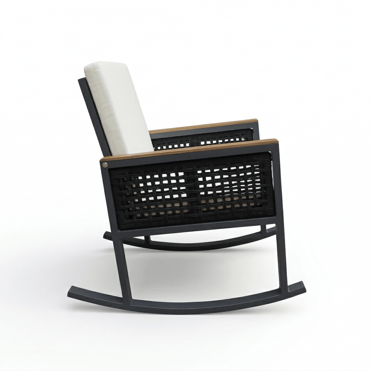 East Green Linden Teak and Aluminum Rocking Chair with Cushions