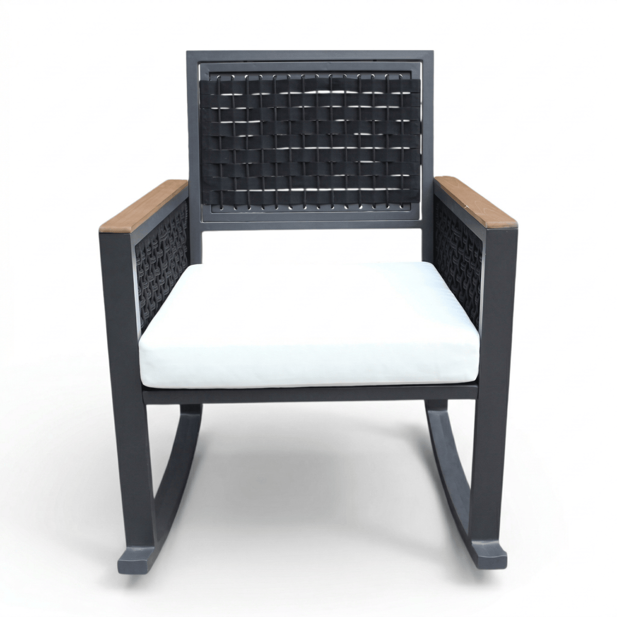 East Green Linden Teak and Aluminum Rocking Chair with Cushions