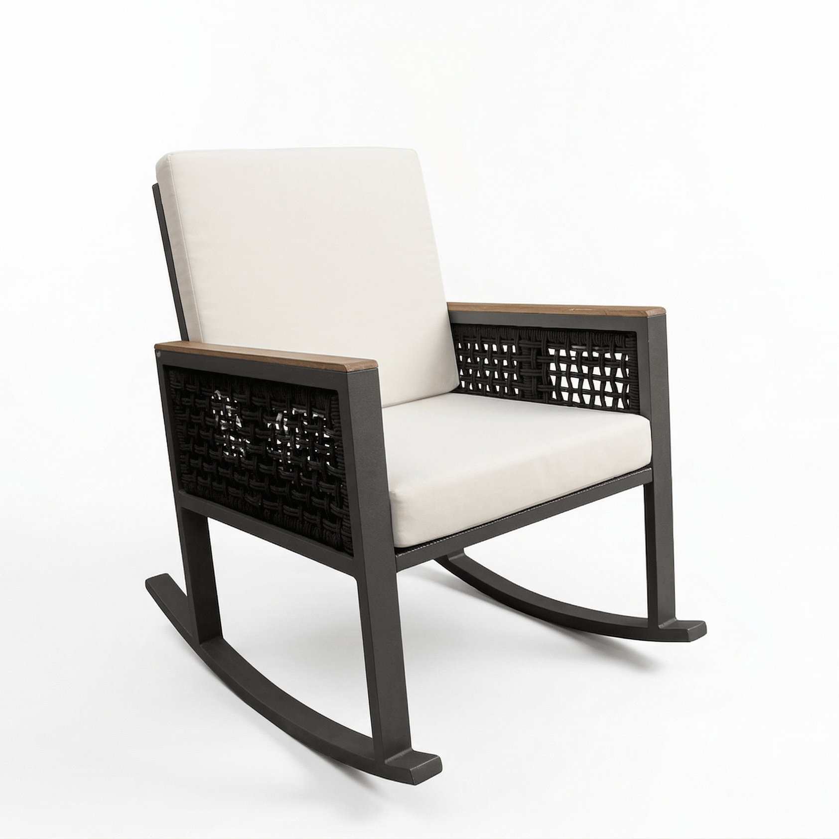 East Green Linden Teak and Aluminum Rocking Chair with Cushions