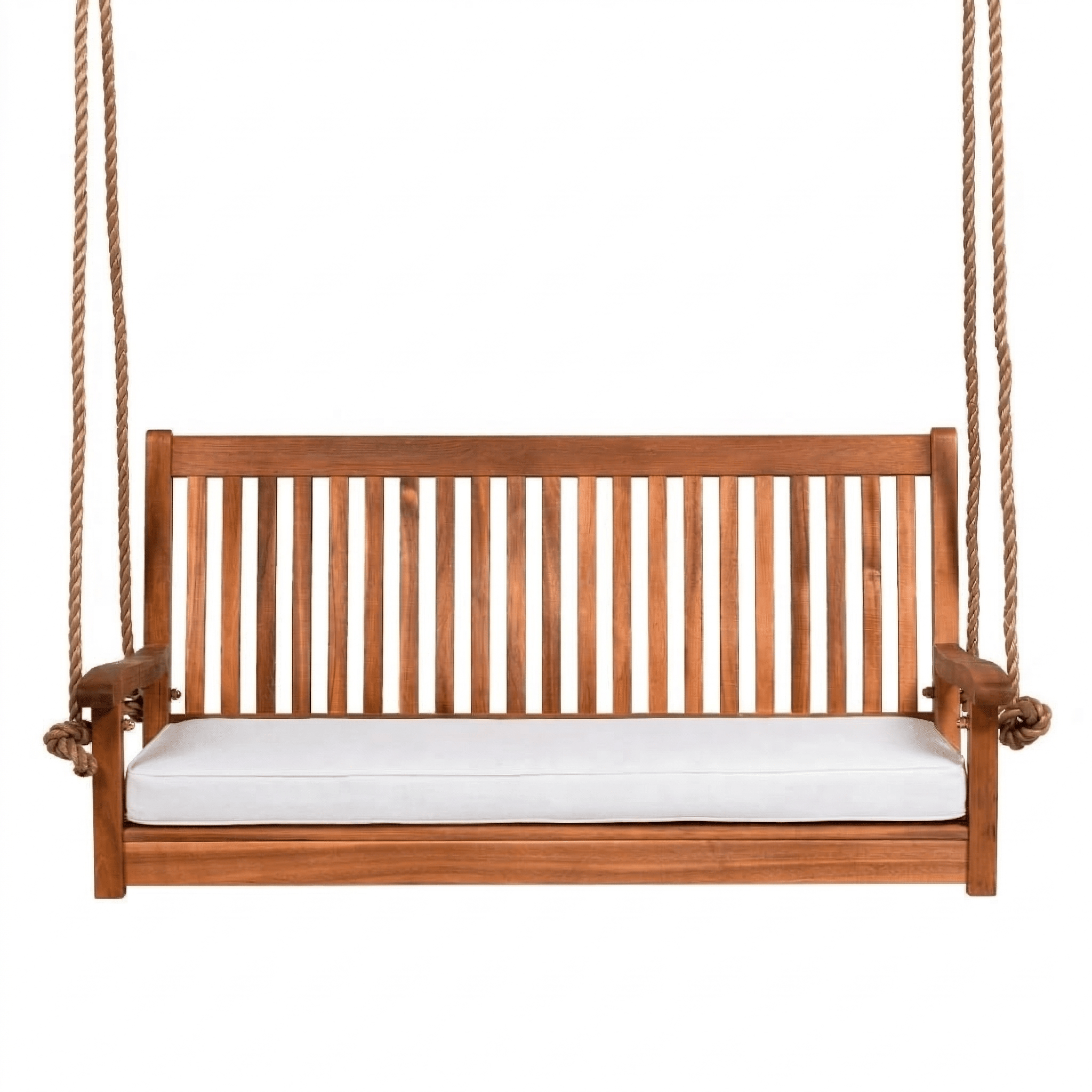 East Green Hayden Porch Swing with White Cushion, Oiled Acacia
