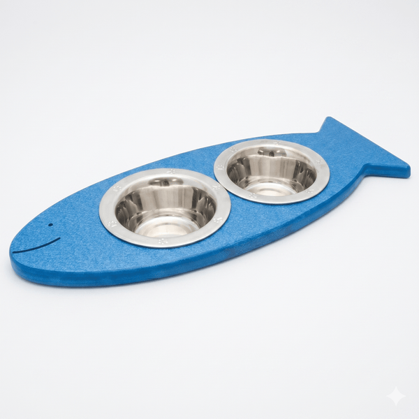 Stratton Field Poly Lumber Fish-Shaped Pet Bowl Stand with Three 1-Pint Bowls