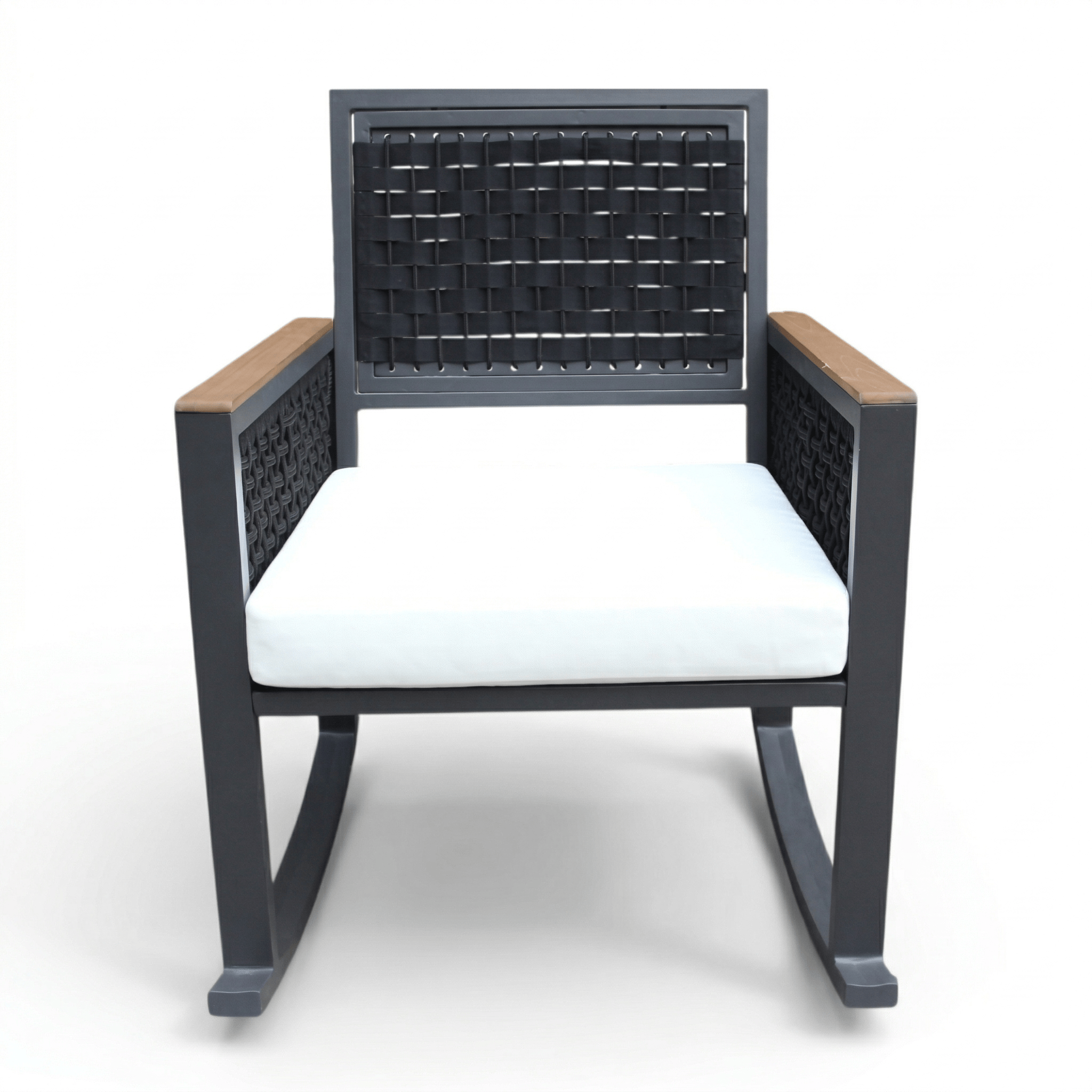 East Green Linden Teak and Aluminum Rocking Chair with Cushions