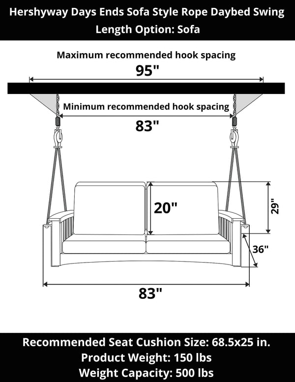 Hershyway 7 Foot Days Ends Sofa Style Rope Daybed Swing