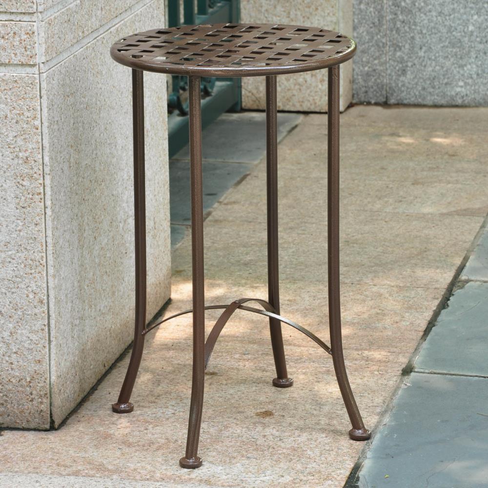 Round Mandalay End Table in Hammered Bronze