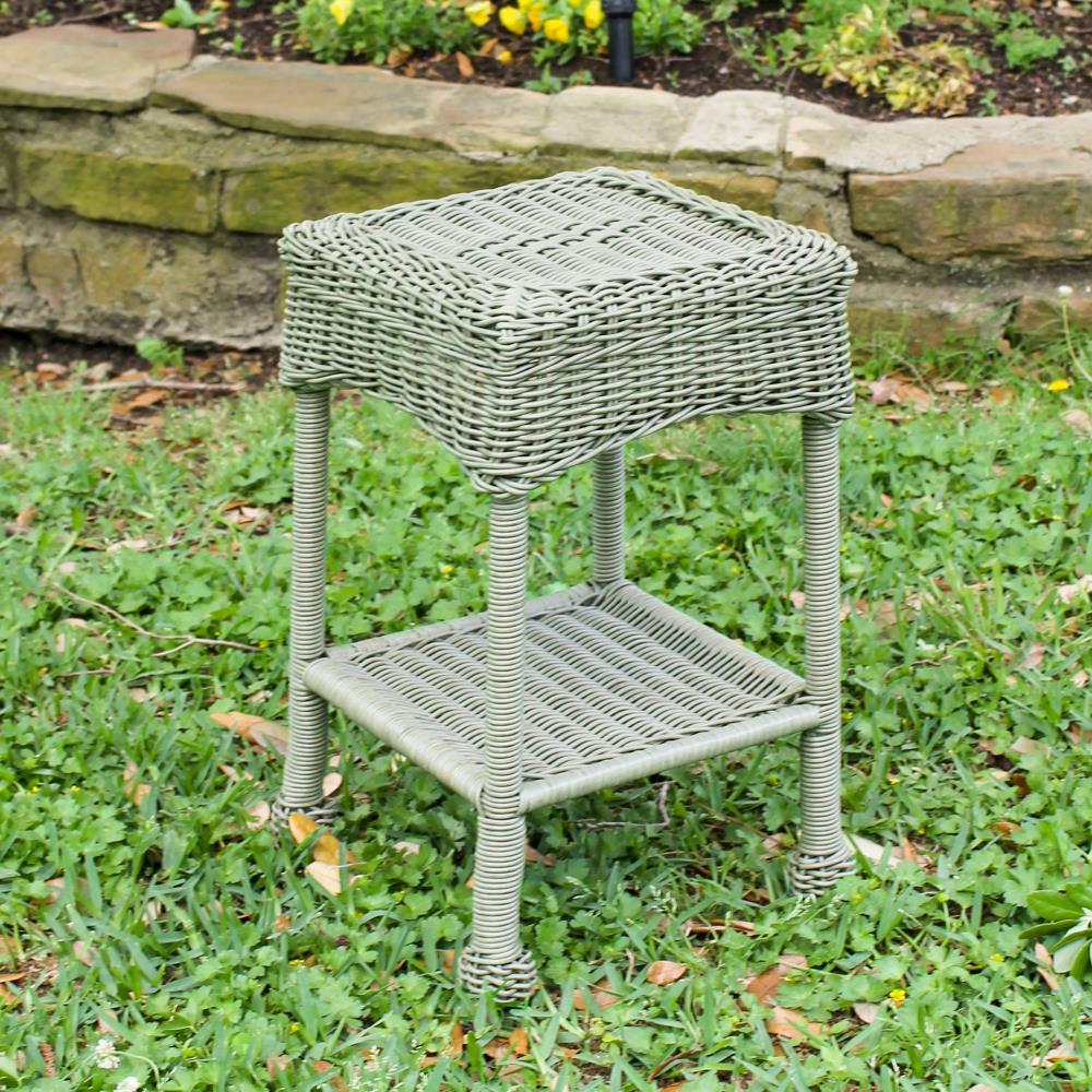 Diamonds Wicker Side Table in Antique Moss