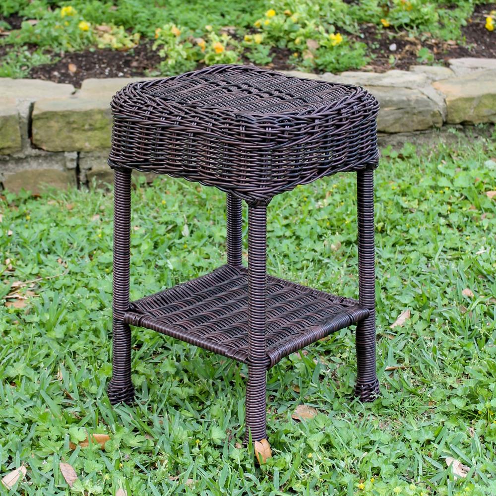 Diamonds Wicker Side Table in Antique Pecan