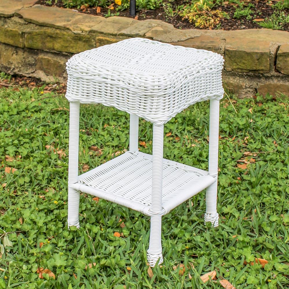 Diamonds Wicker Side Table in White