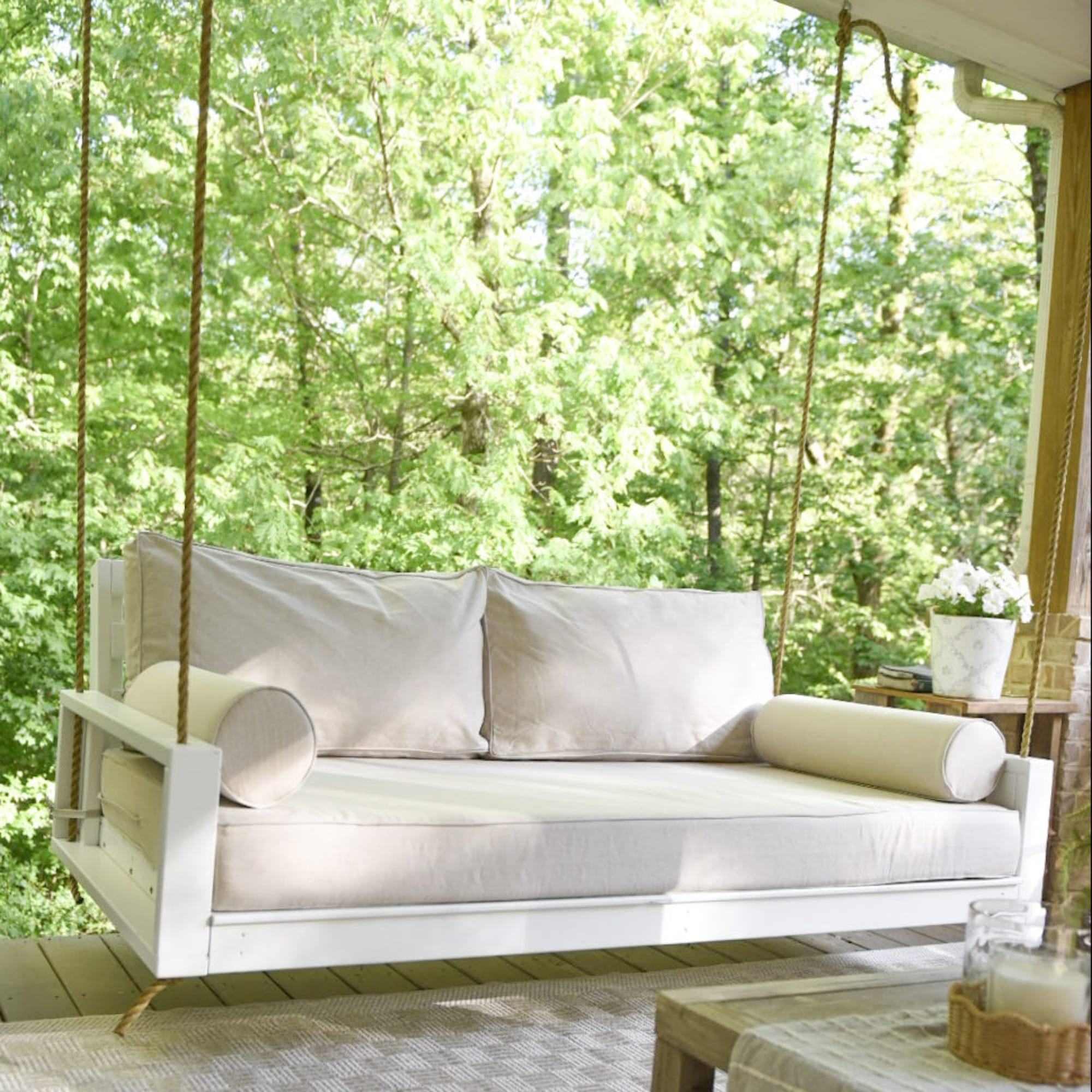 Amish Casual Waterford Hanging Bed Swing for Porch, 6 Ft White