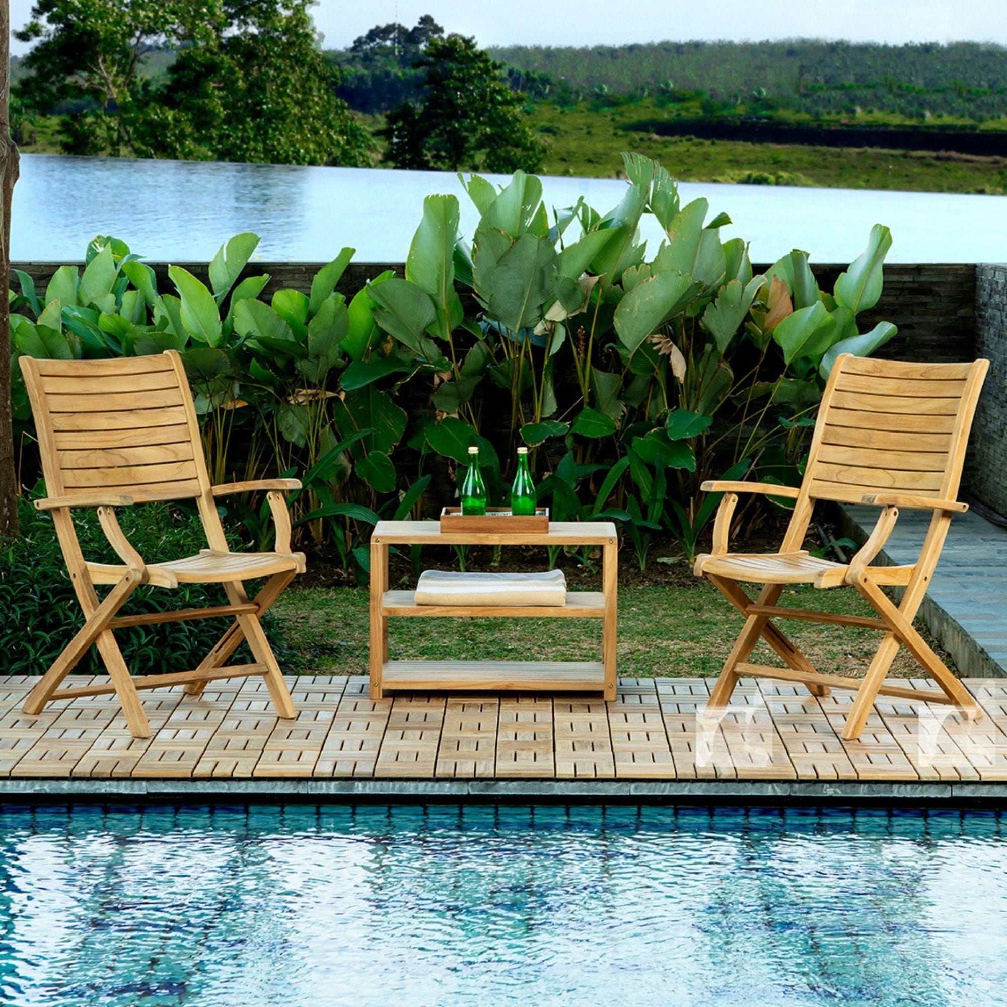 Naples Natural Teak Outdoor Patio Folding Chair with Arm Rests