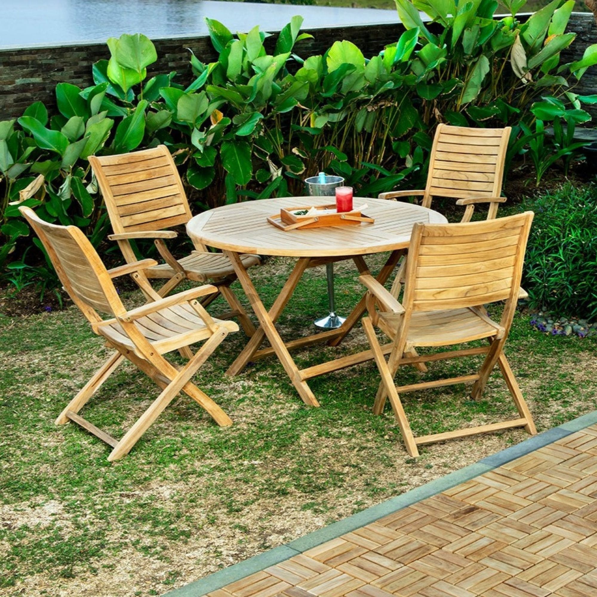 Naples Natural Teak Outdoor Patio Folding Chair with Arm Rests