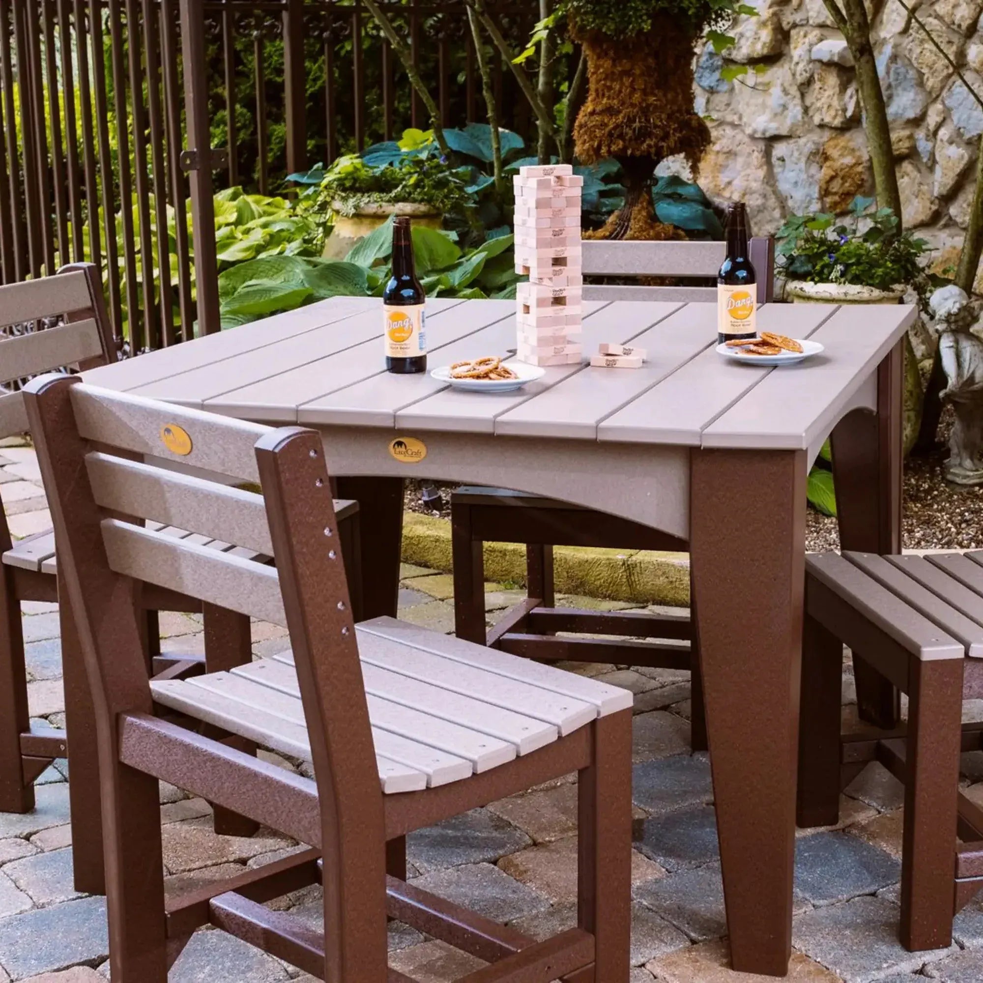 Island Dining Table in Weatherwood & Chestnut Brown