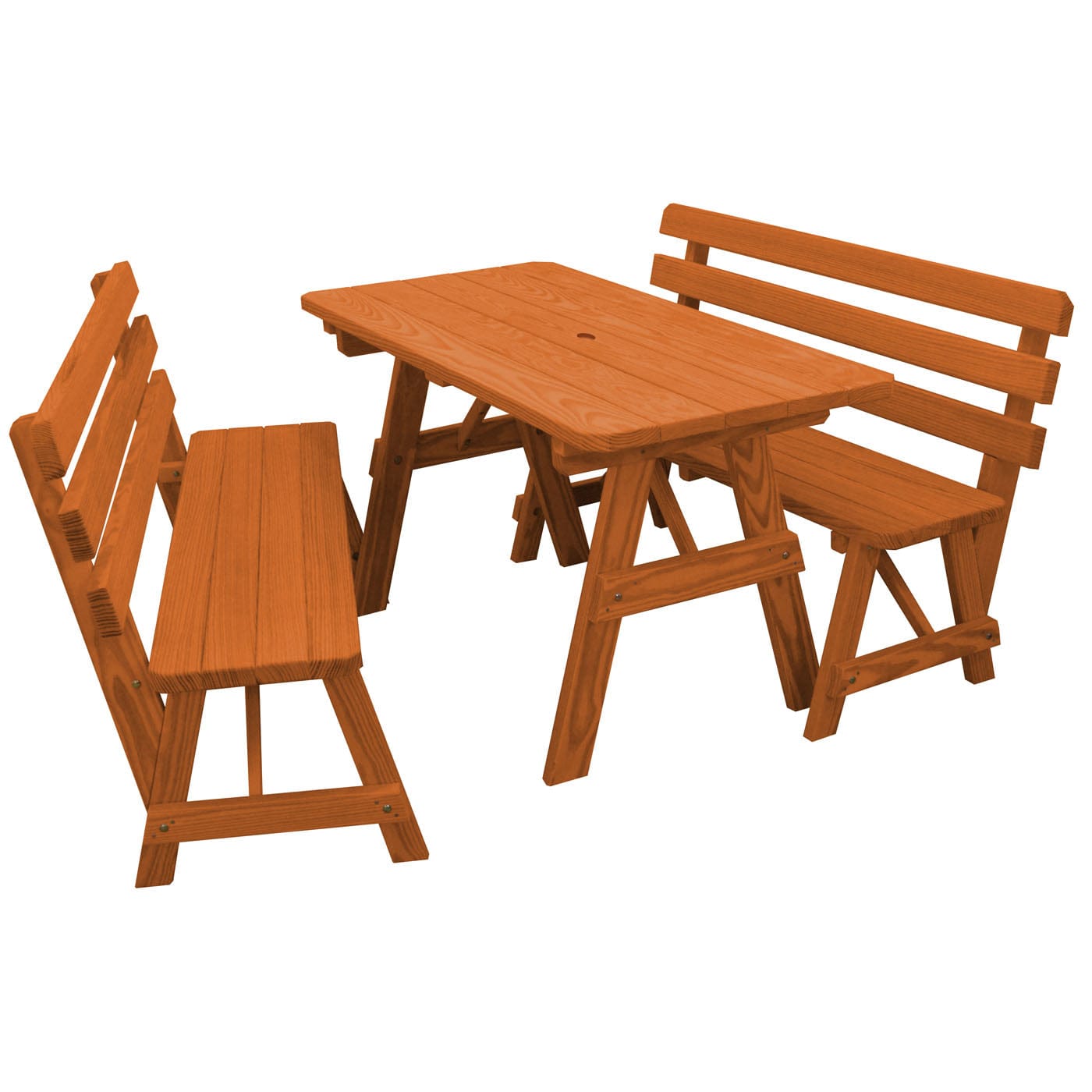 Keystone Amish Co. Wooden Outdoor Dining Set with 2 Backed Benches