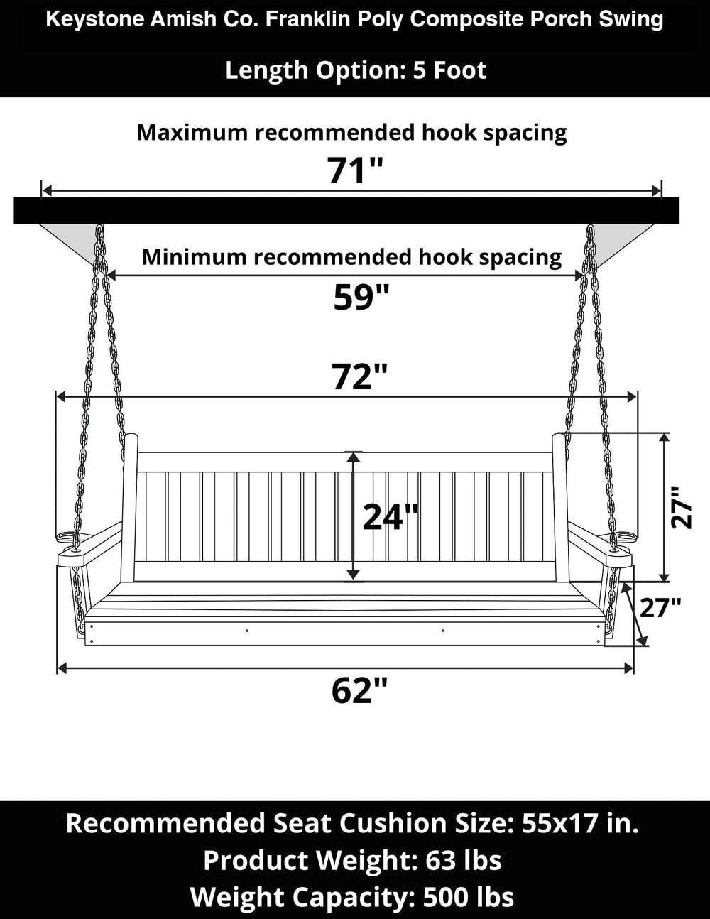 Keystone Amish Co. 5 Foot Franklin Poly Composite Porch Swing, Weather