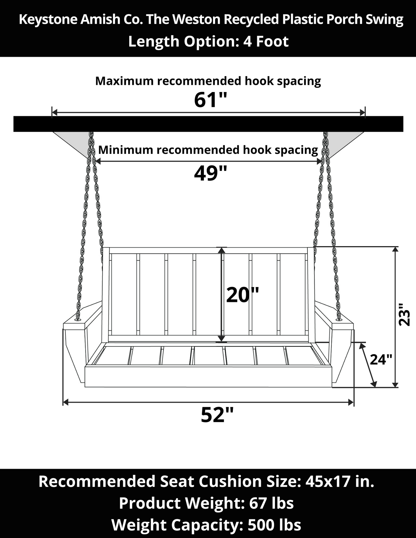 Keystone Amish Co. The Weston Recycled Plastic Porch Swing