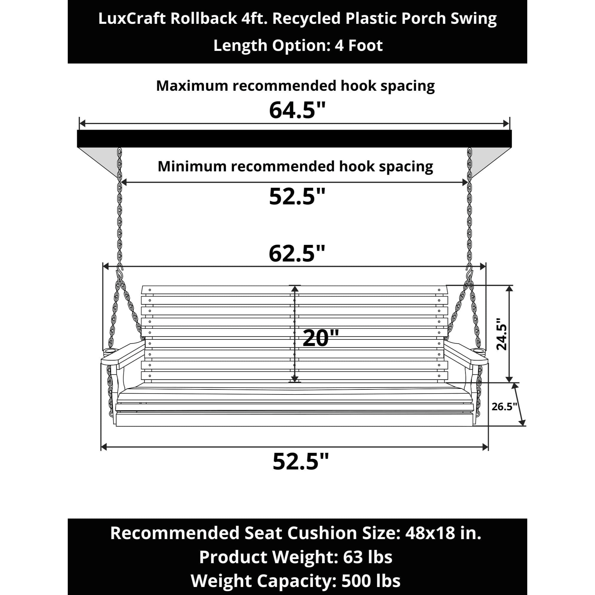 LuxCraft Rollback 4-Foot Poly Composite Porch Swing