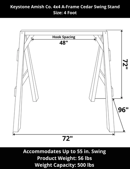 A-Frame 4x4 Cedar Swing Stand - 4 Foot Specifciations