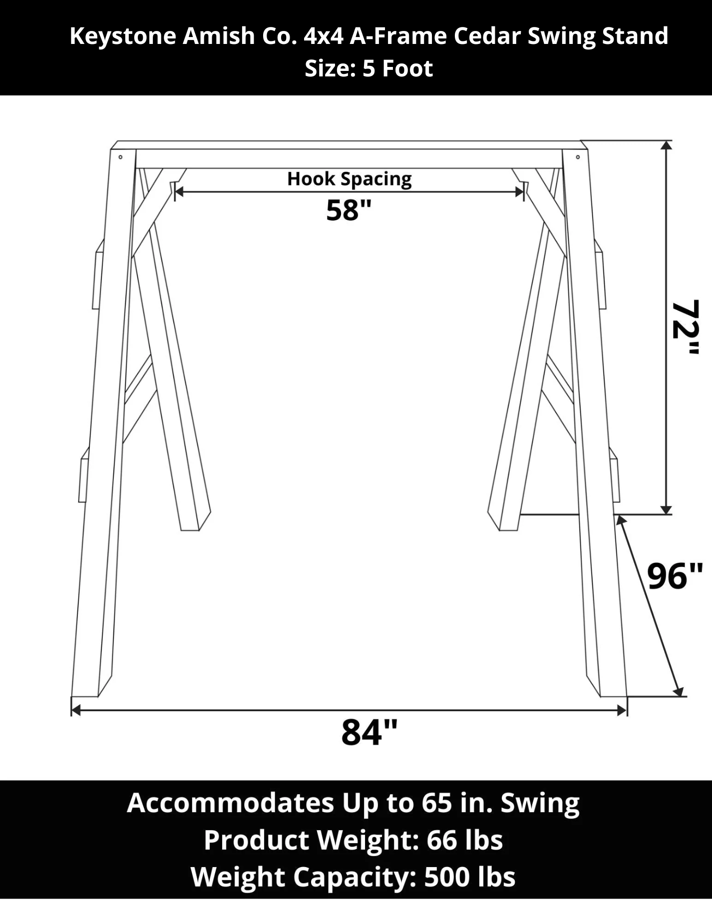 A-Frame 4x4 Cedar Swing Stand - 5 Foot Specifciations