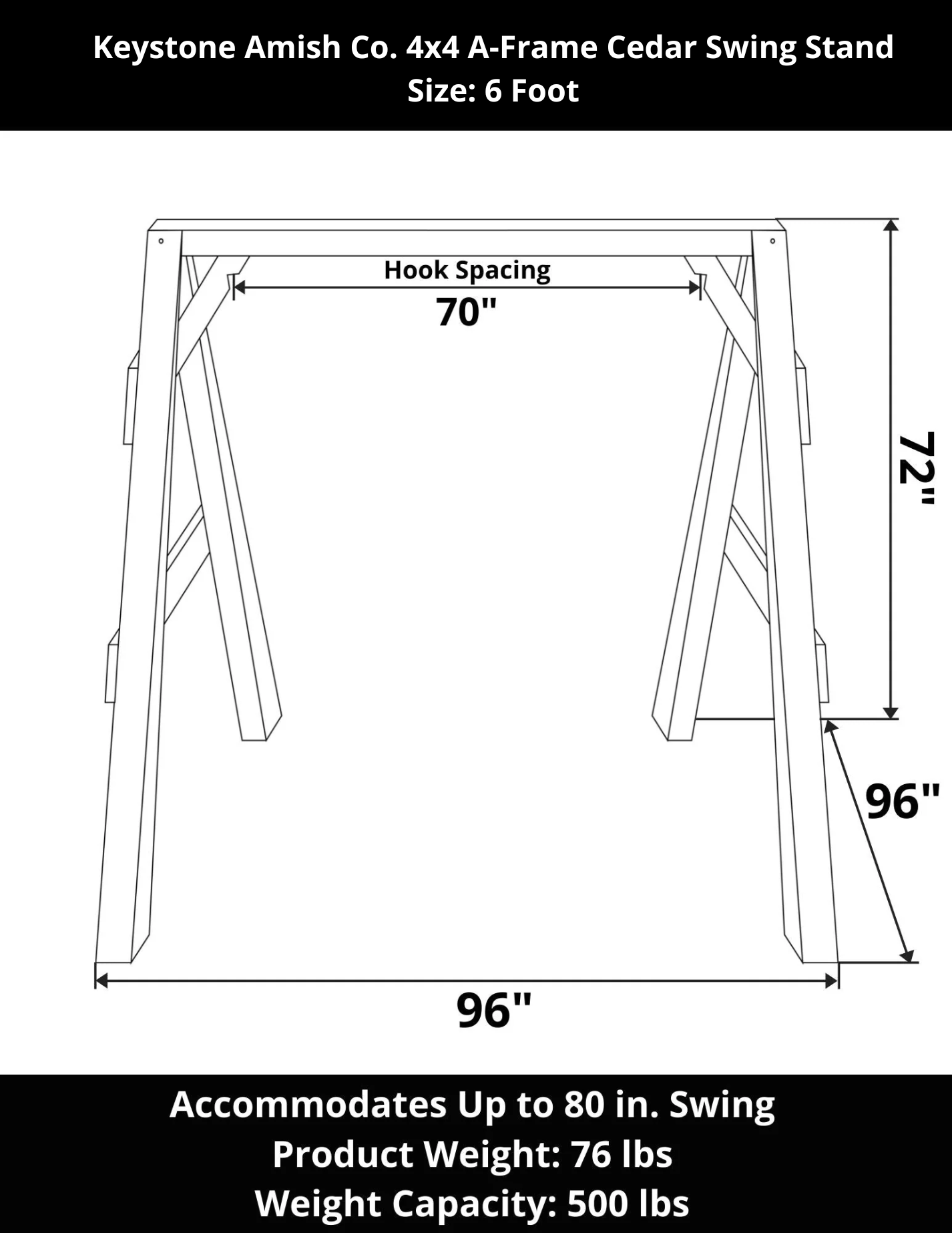 A-Frame 4x4 Cedar Swing Stand - 6 Foot Specifciations