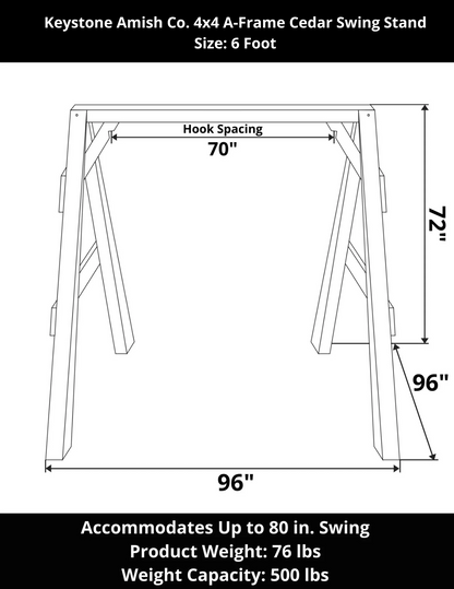 A-Frame 4x4 Cedar Swing Stand - 6 Foot Specifciations