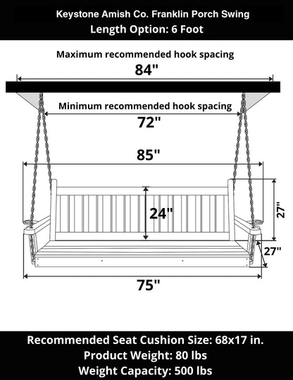 Keystone Amish Co. 4 Foot Franklin Porch Swing, Unfinished