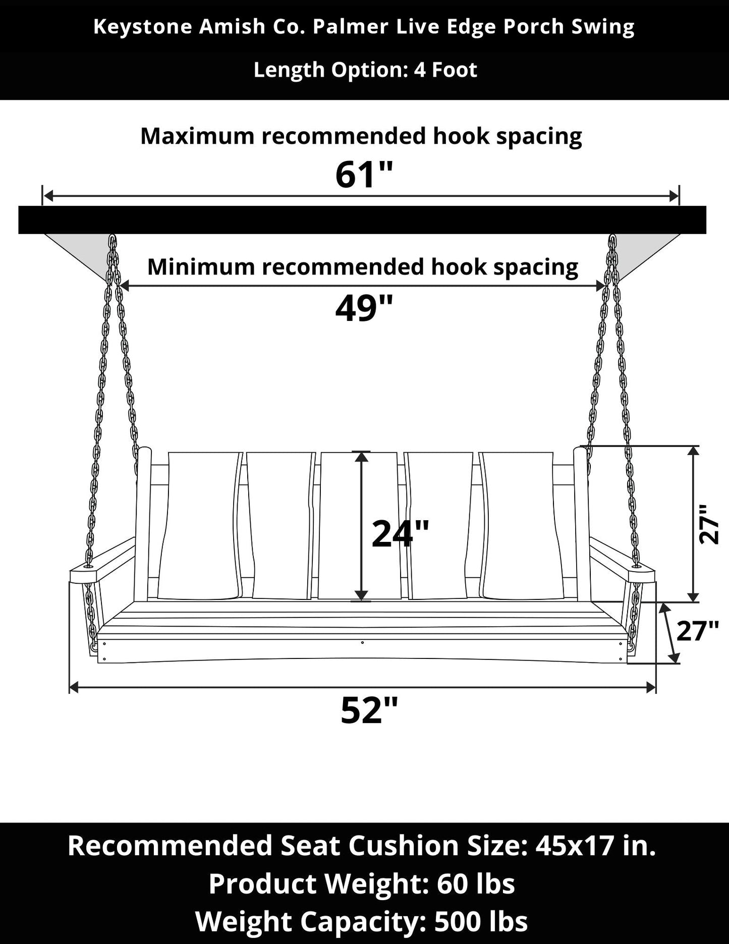 Keystone Amish Co. Palmer Live Edge Porch Swing