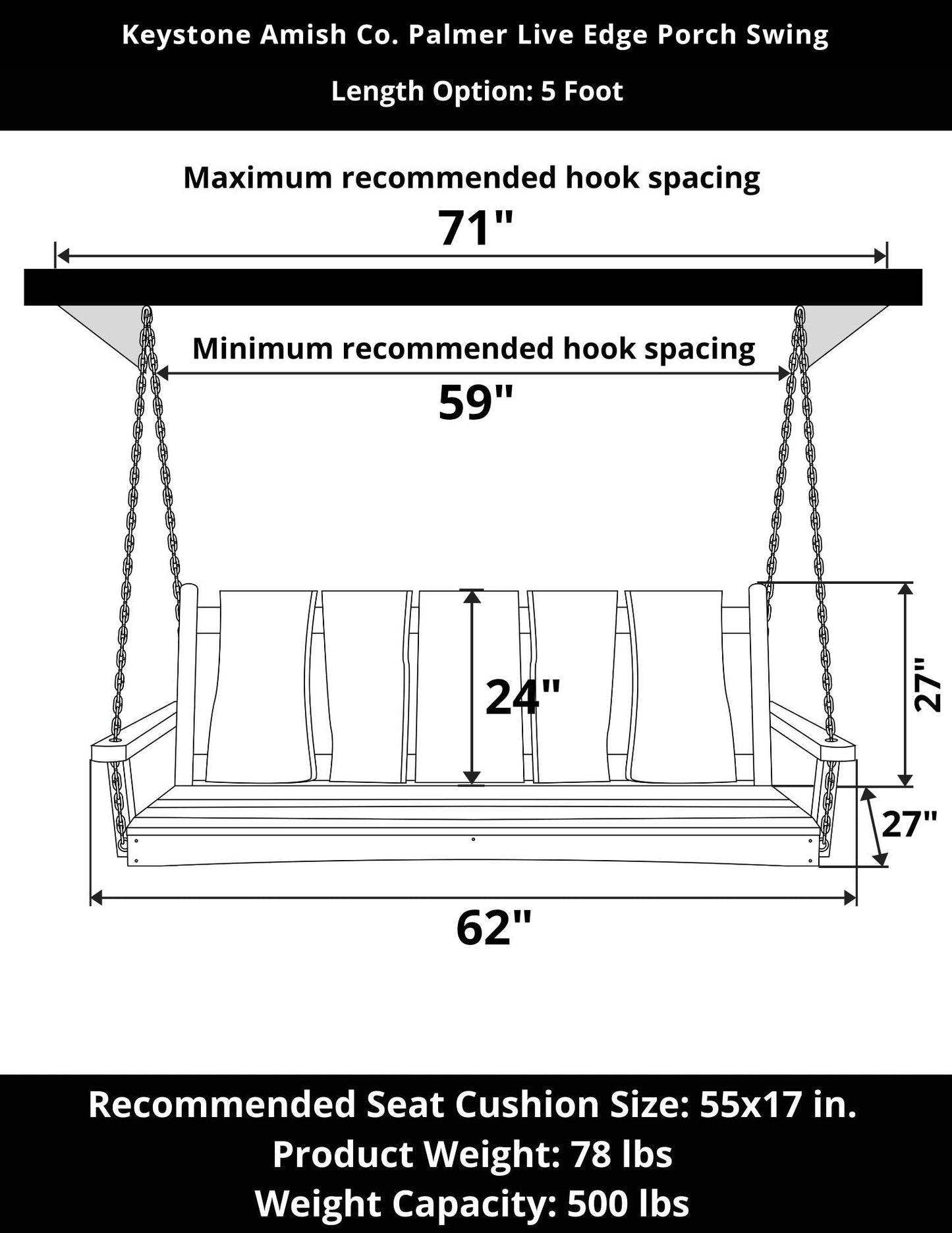 Keystone Amish Co. Palmer Live Edge Porch Swing