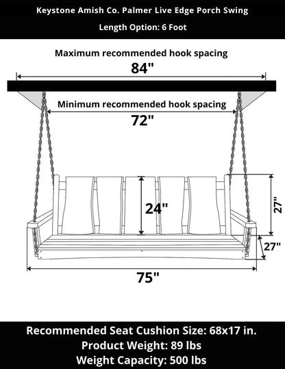 Keystone Amish Co. Palmer Live Edge Porch Swing