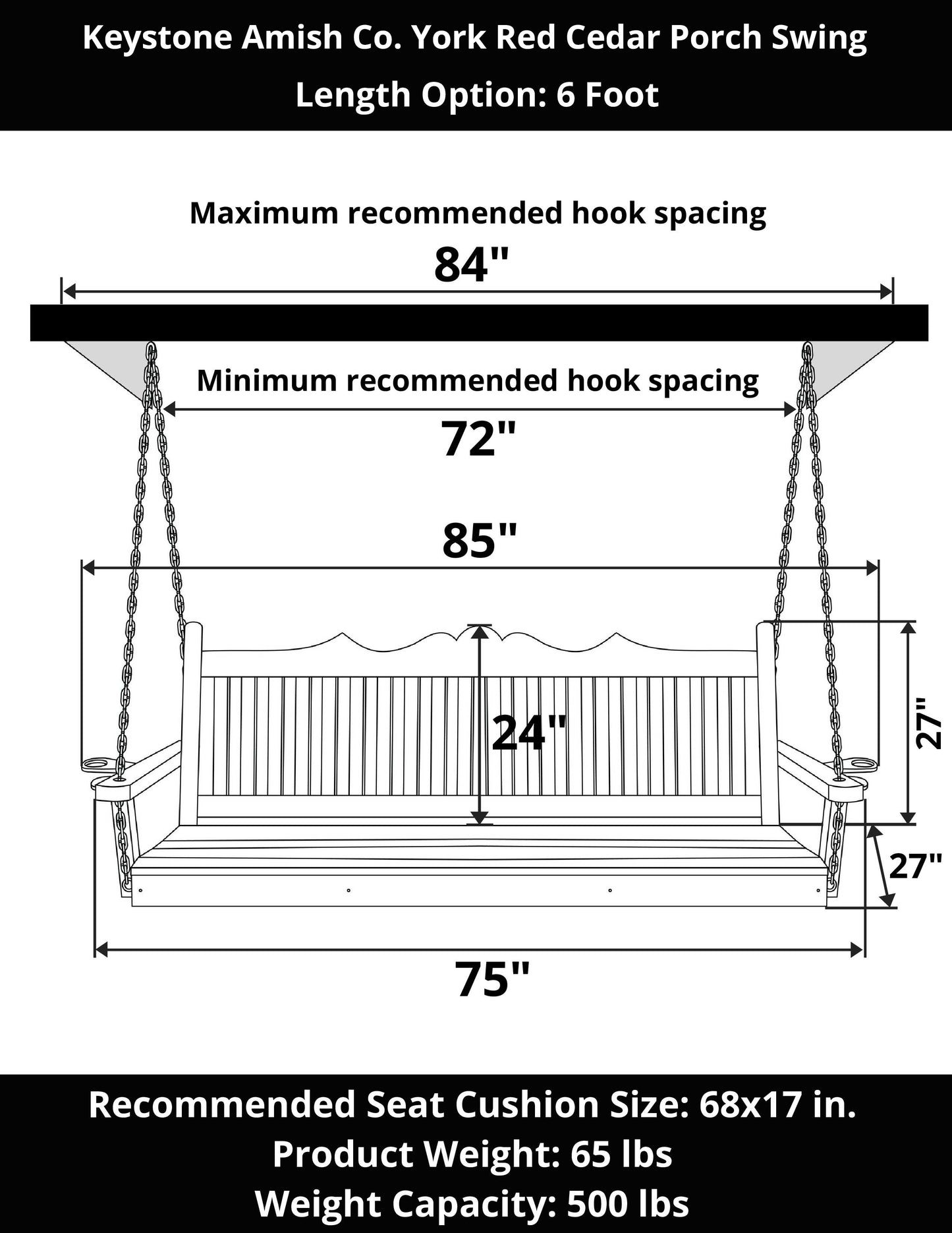 Keystone Amish Co. 4 Foot York Red Cedar Porch Swing, Cedar Stain