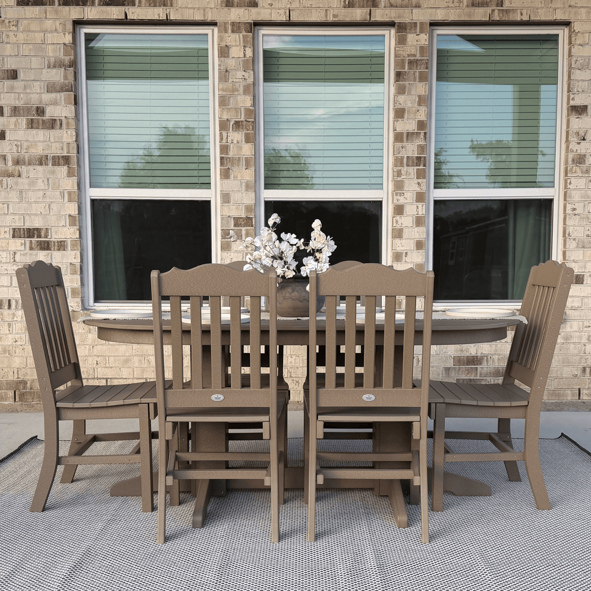 Keystone Amish Co. Poly Composite Oval Outdoor Dining Set in Weathered Wood