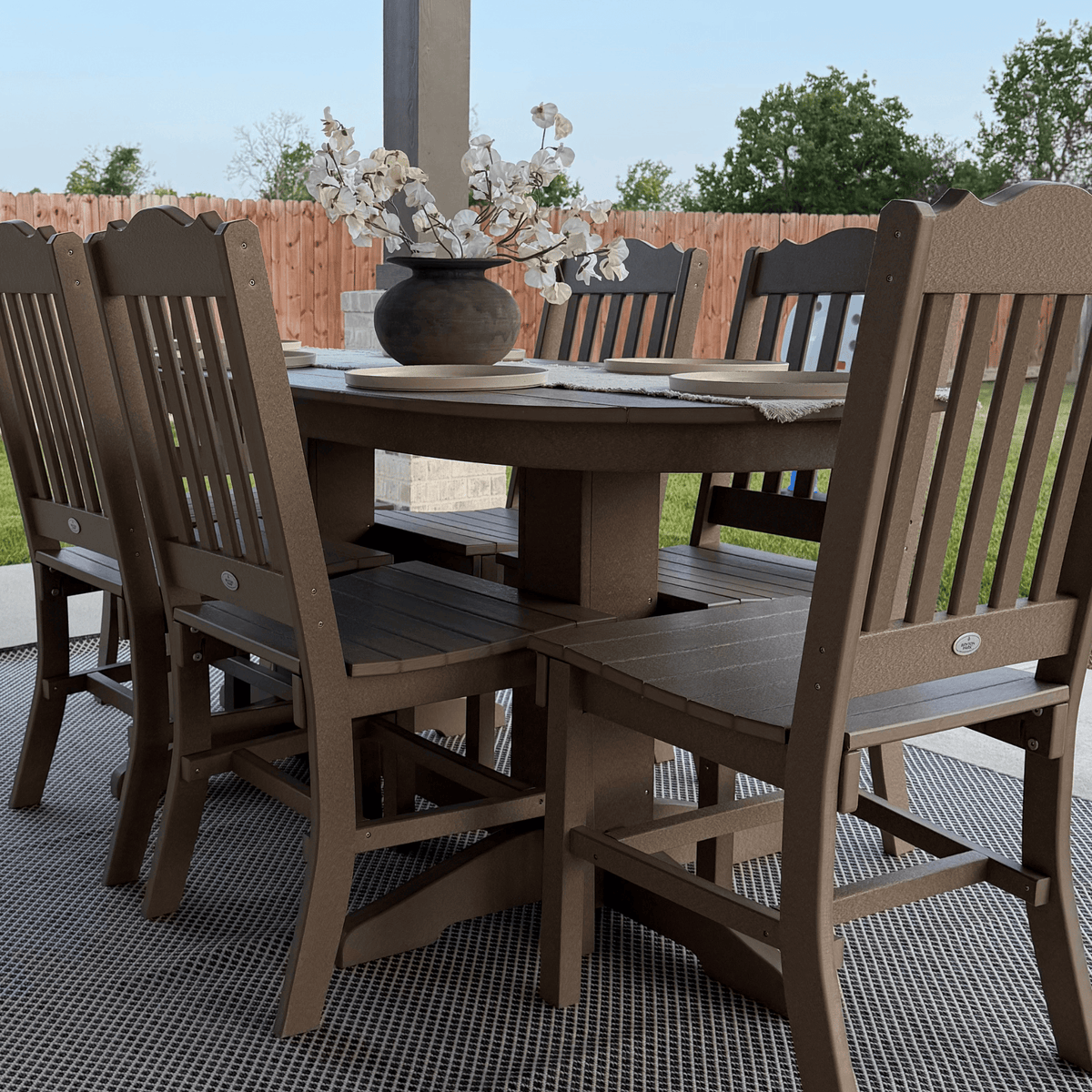 Keystone Amish Co. Poly Composite Oval Outdoor Dining Set in Weathered Wood