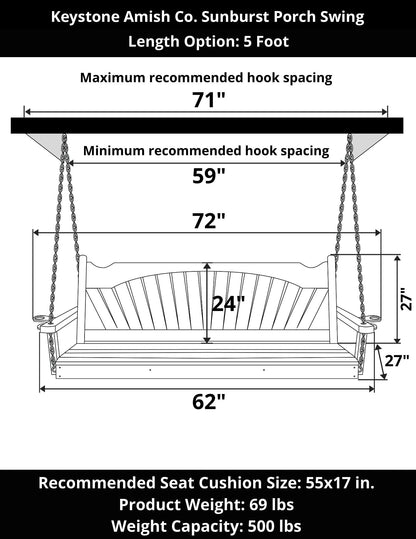 Keystone Amish Co. Sunburst Porch Swing, 4 Foot, Black