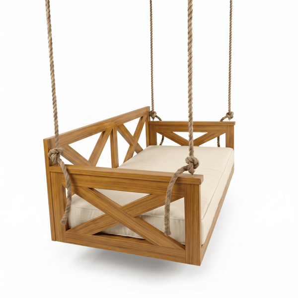 Simon Teak Swing Bed, Clearcoat