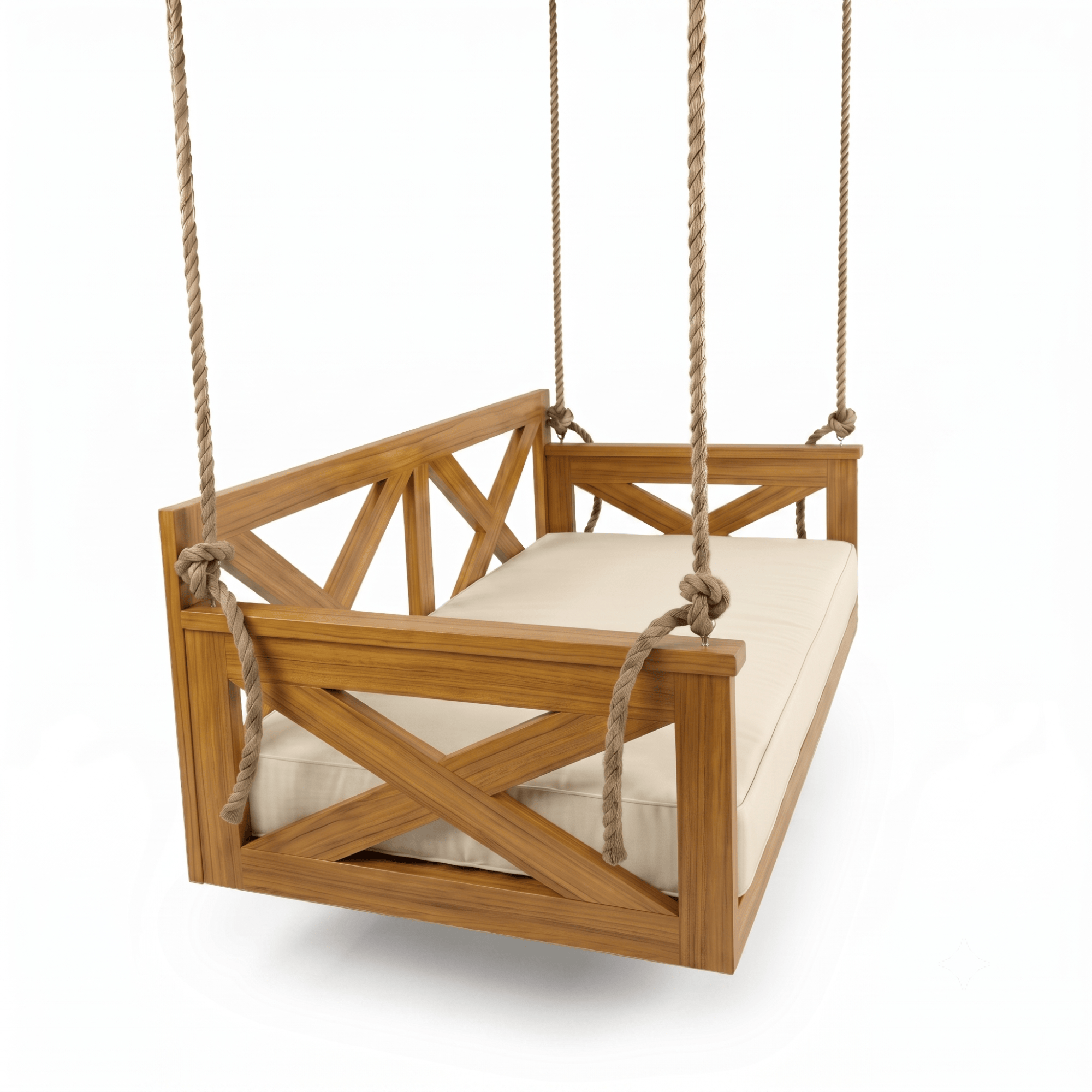 Simon Teak Swing Bed, Clearcoat
