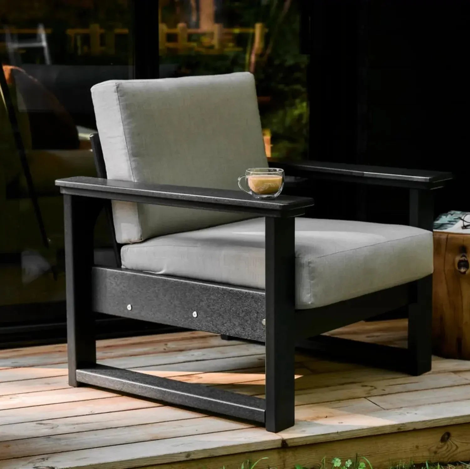 Lanai Deep Seating Chair in Black with Spectrum Dove fabric
